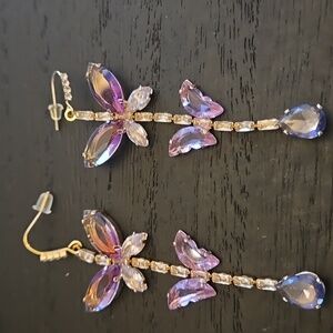 Chic Butterfly Dangle Earrings in Pink and Gold And Light Purple